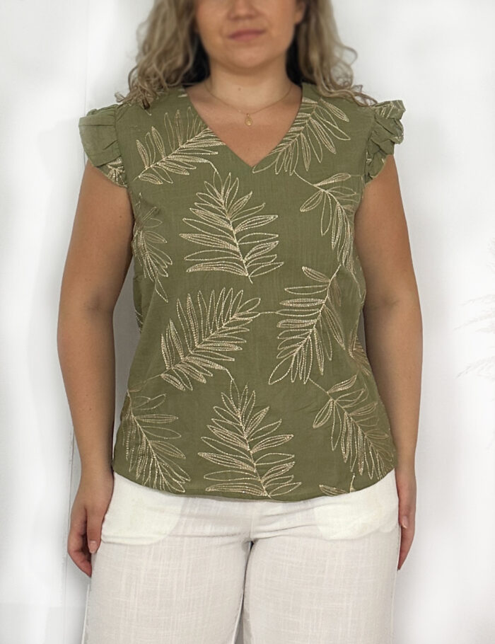 Blusa Hojas Lurex Kaki - Imagen 2