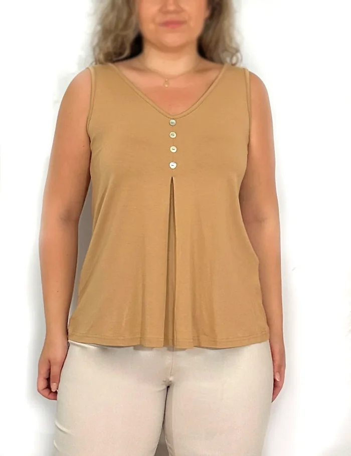 Camiseta Pliegue Botones Camel - Imagen 2