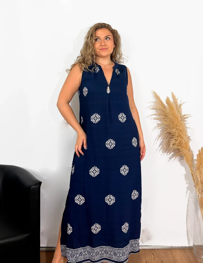 Vestido Maxi Aperturas Marino