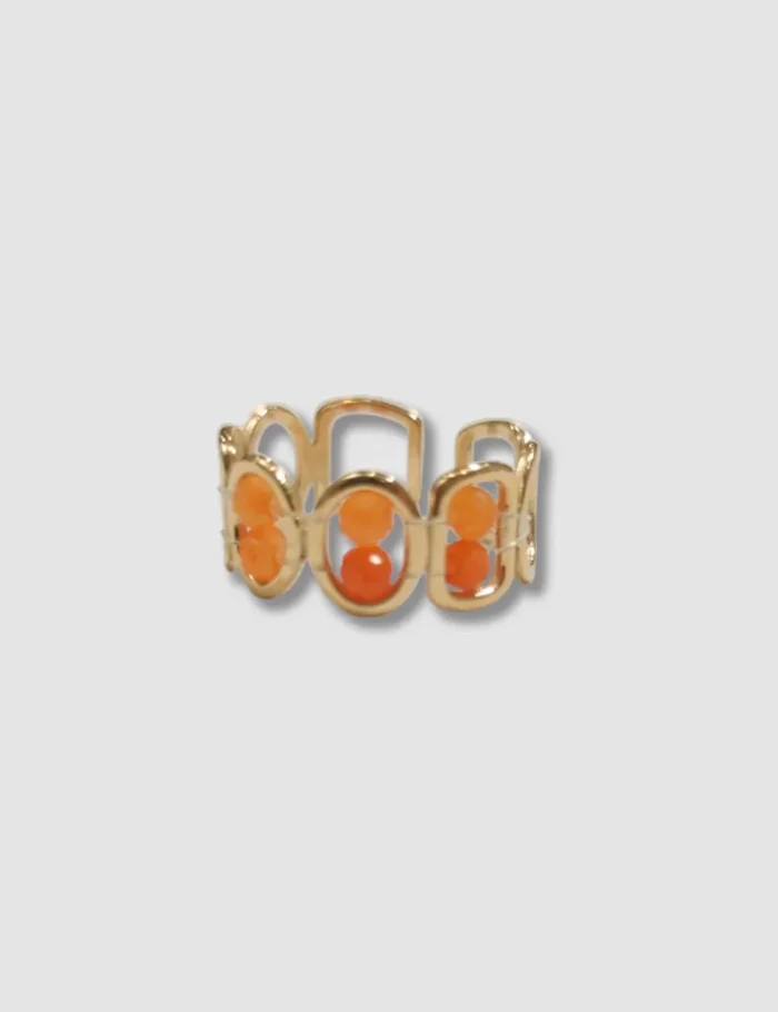 Anillo Acero Piedras Naranja