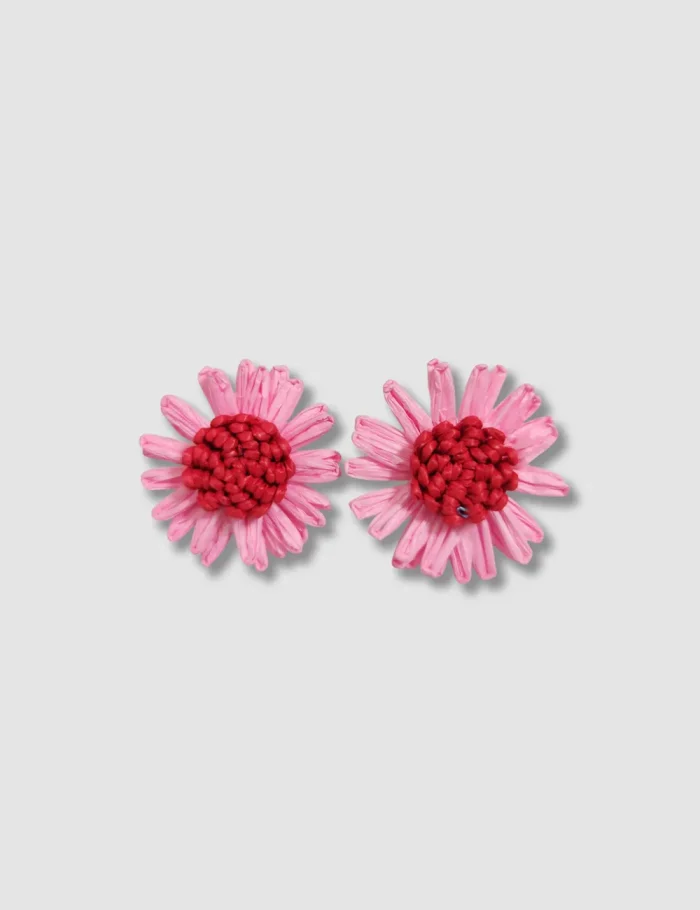 Pendiente Rafia Flor Rosa