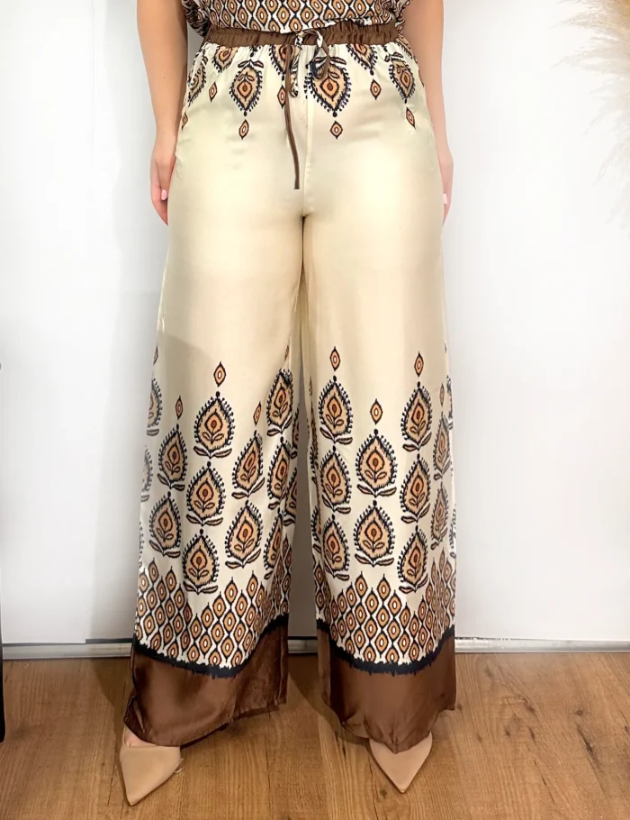 Pantalón Fluido Satinado Marrón