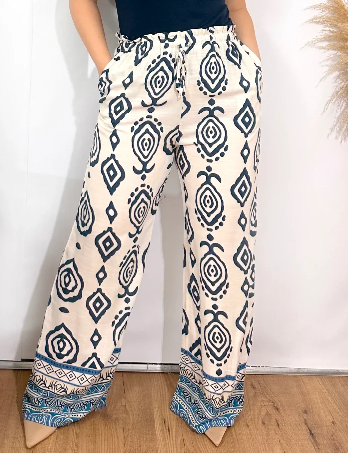 Pantalón Fluido Estampado Marino