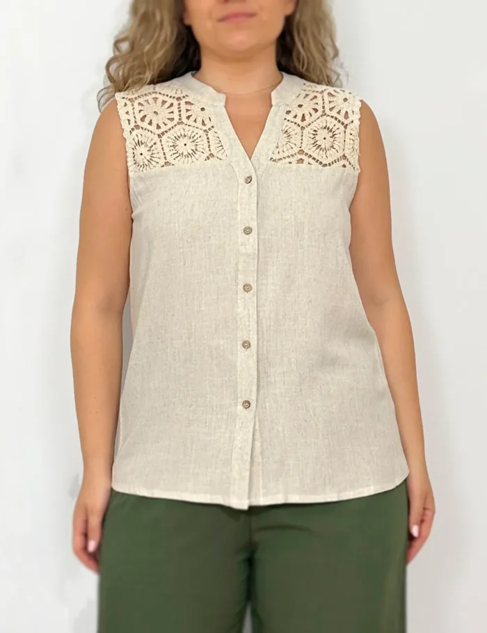 Blusa Beige Boradado Crochet - Imagen 2