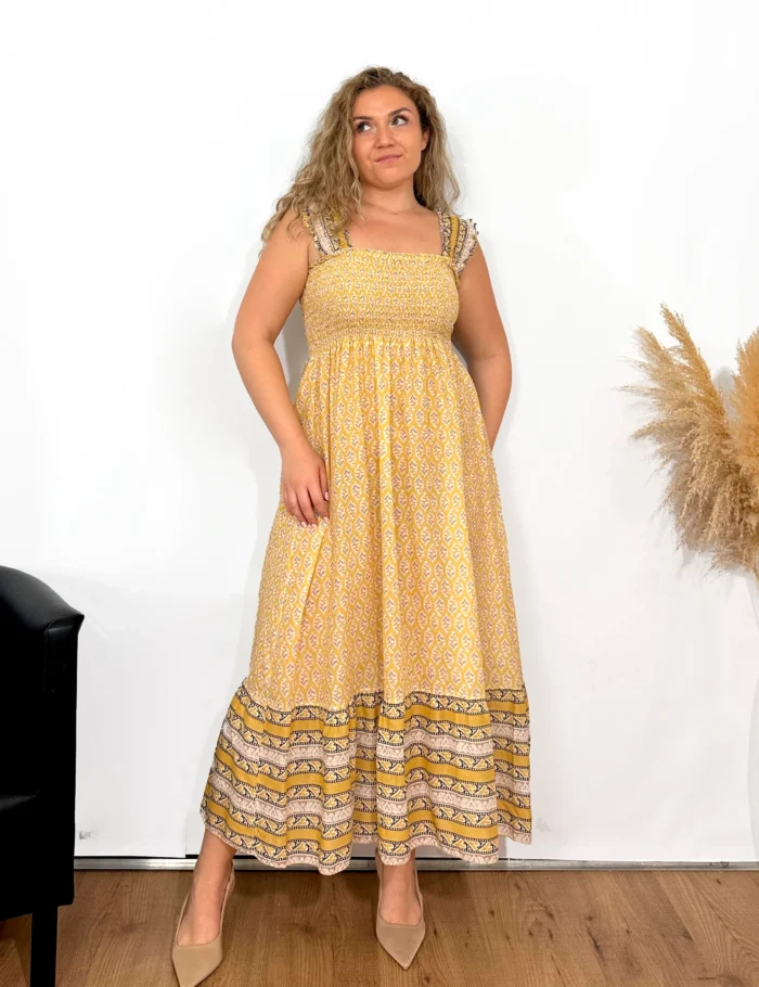 Vestido Nido De Aveja Mostaza