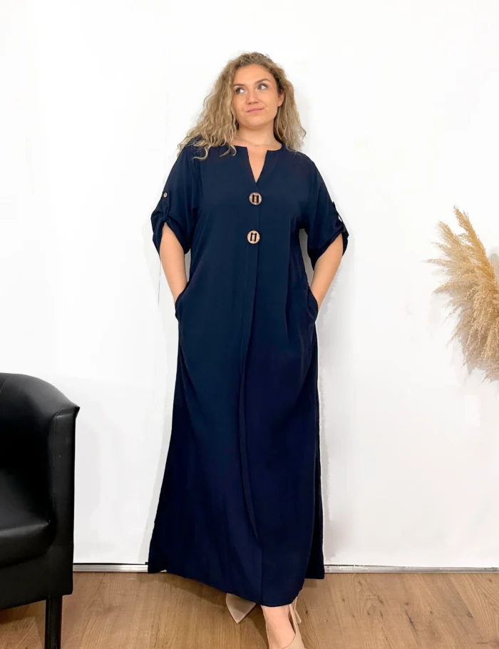 Vestido Maxi Camisero Marino - Imagen 3