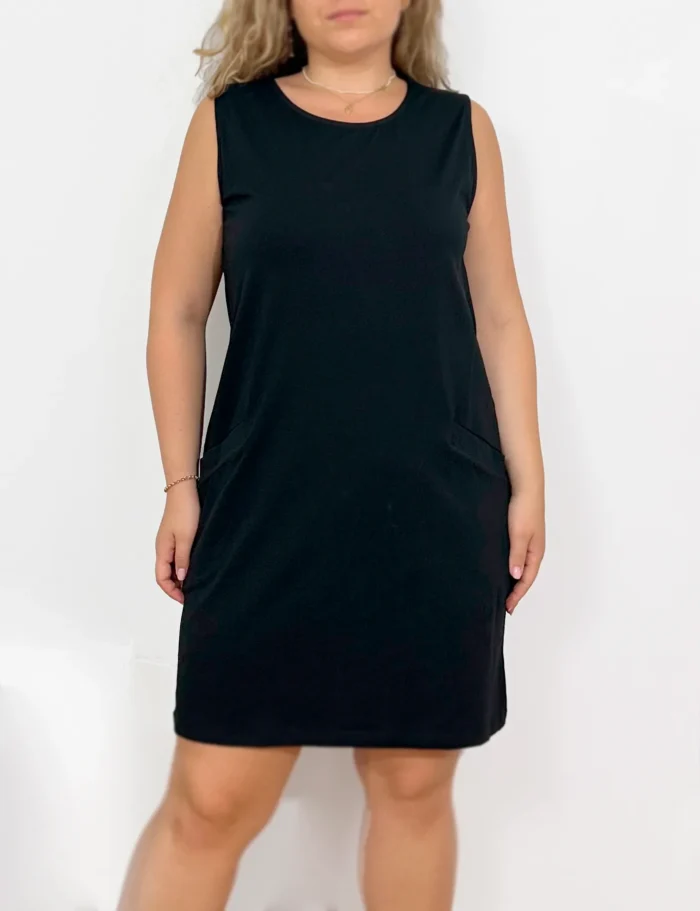 Vestido Bolsillos Liso Negro - Imagen 2