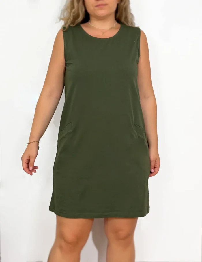 Vestido Bolsillos Liso Kaki - Imagen 2