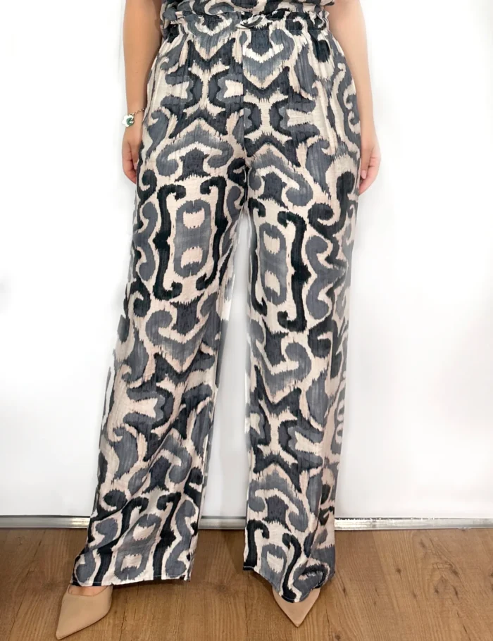 Pantalón Fluido Estampado Gris/Crema - Imagen 2