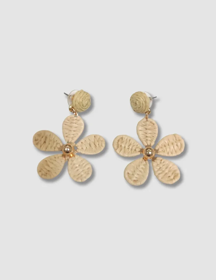Pendiente Flor Rafia Beige