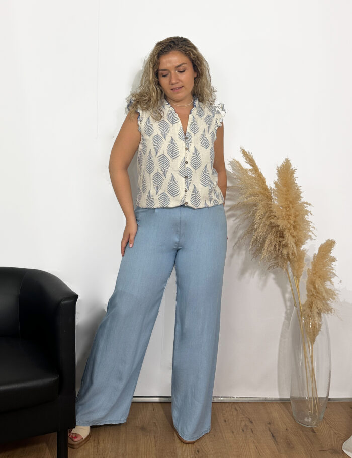 Blusa Lino Abotonada Azul
