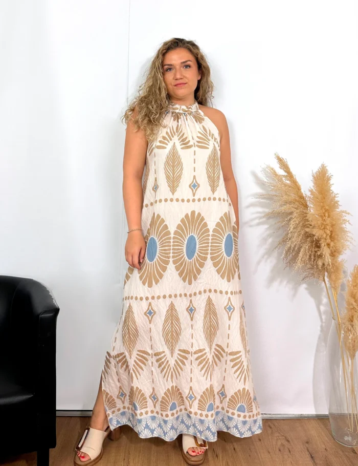 Vestido Maxi Halter Crema - Imagen 4