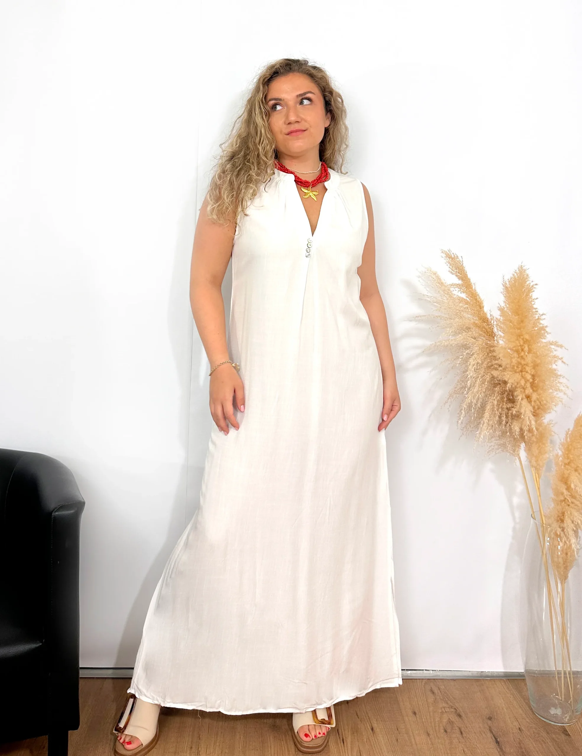 Vestido Cuello Mao Blanco