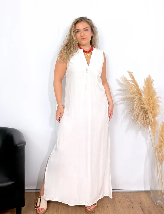 Vestido Cuello Mao Blanco - Imagen 4