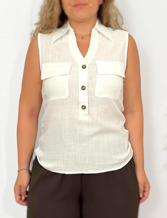 Blusa Cuello Polo Blanca - Imagen 2