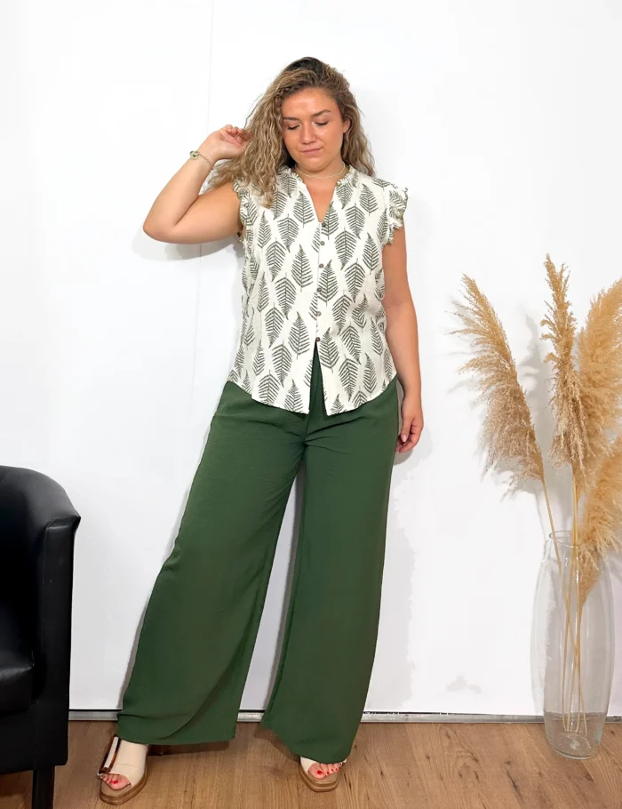 Blusa Lino Abotonada Verde - Imagen 2