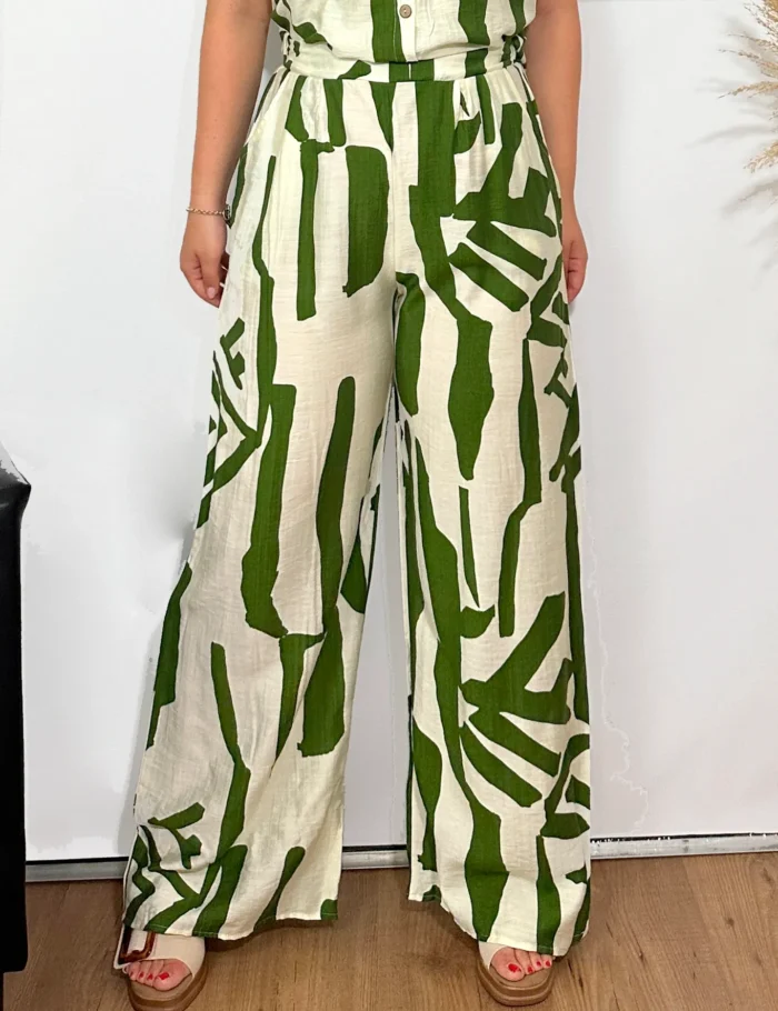 Pantalón Fluido Verde Crema