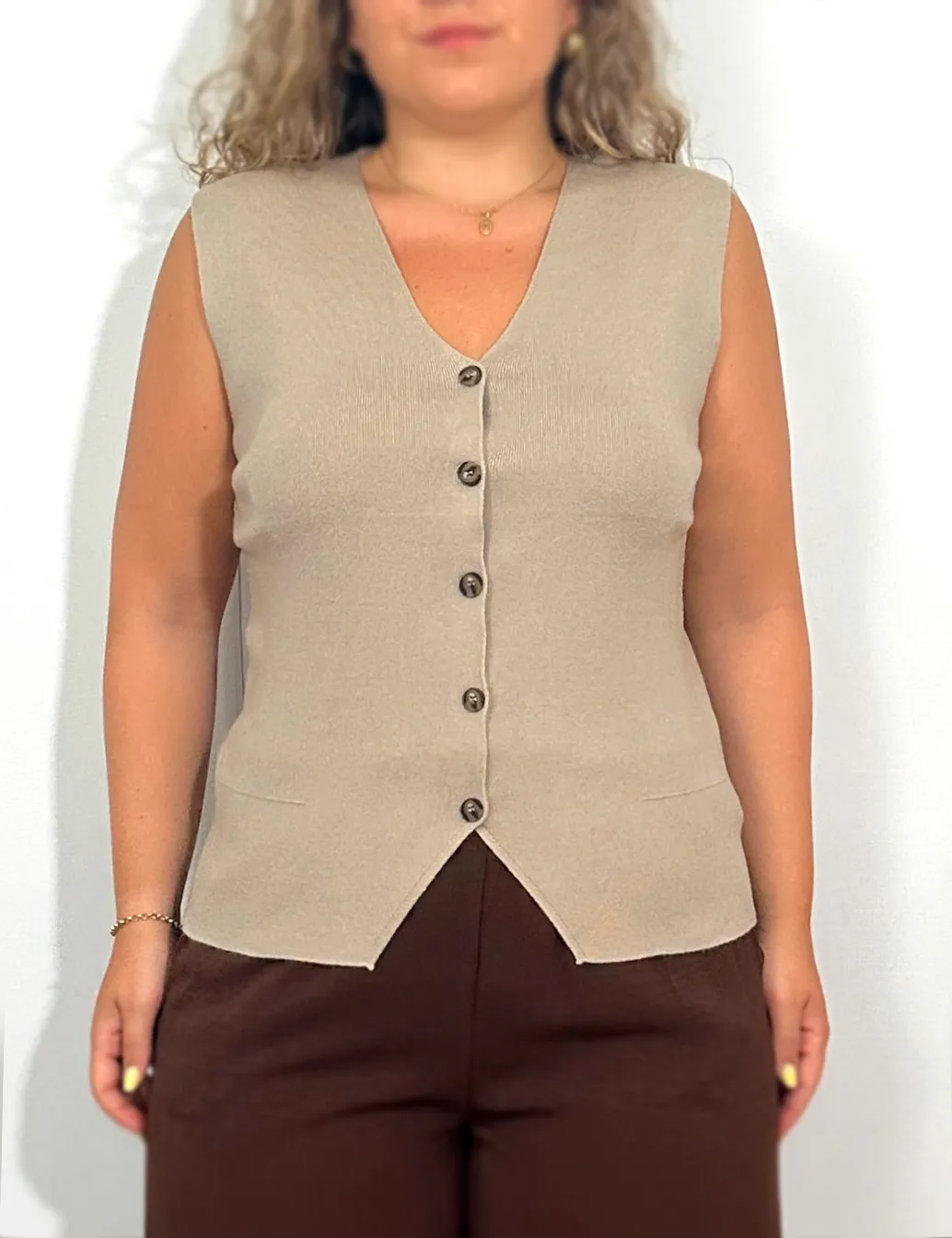 Chaleco Botones Beige