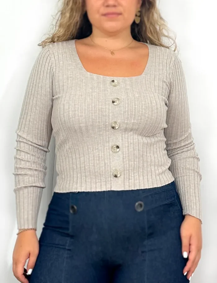 Jersey Cuello Cuadrado Beige - Imagen 2