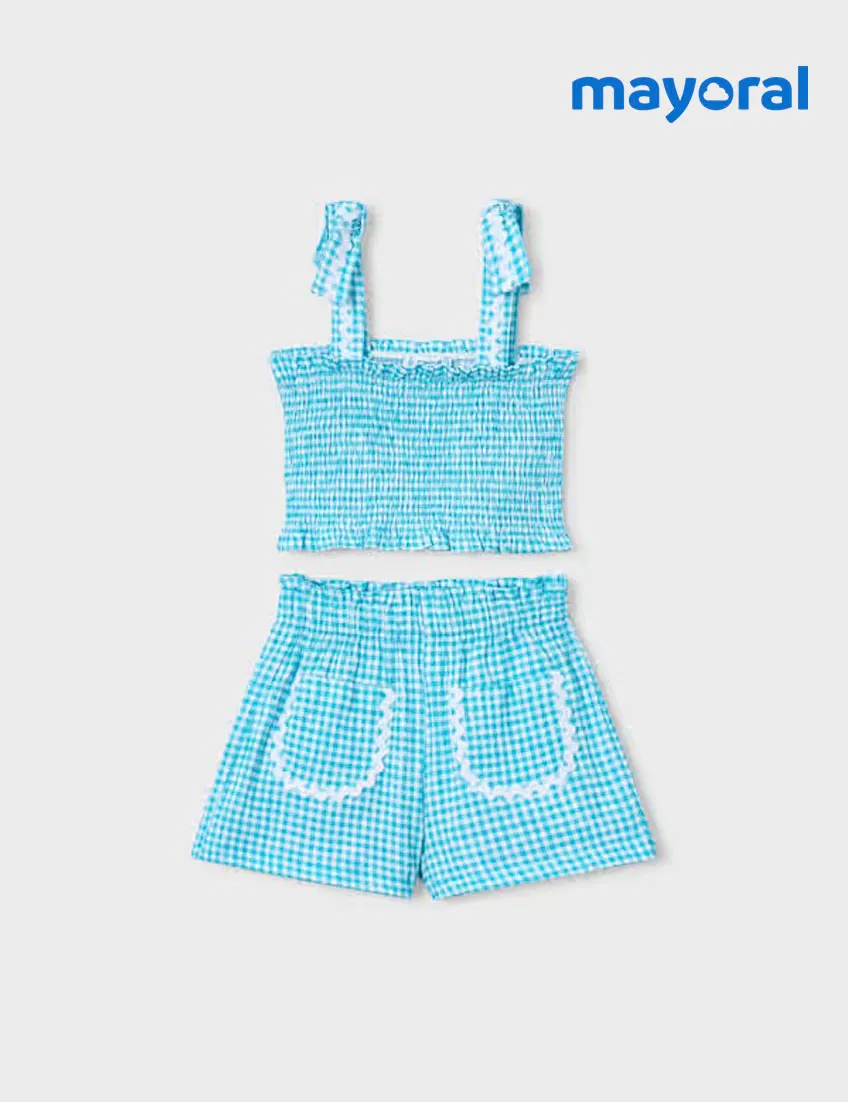 Conjunto Short Cuadro Vichy Azul