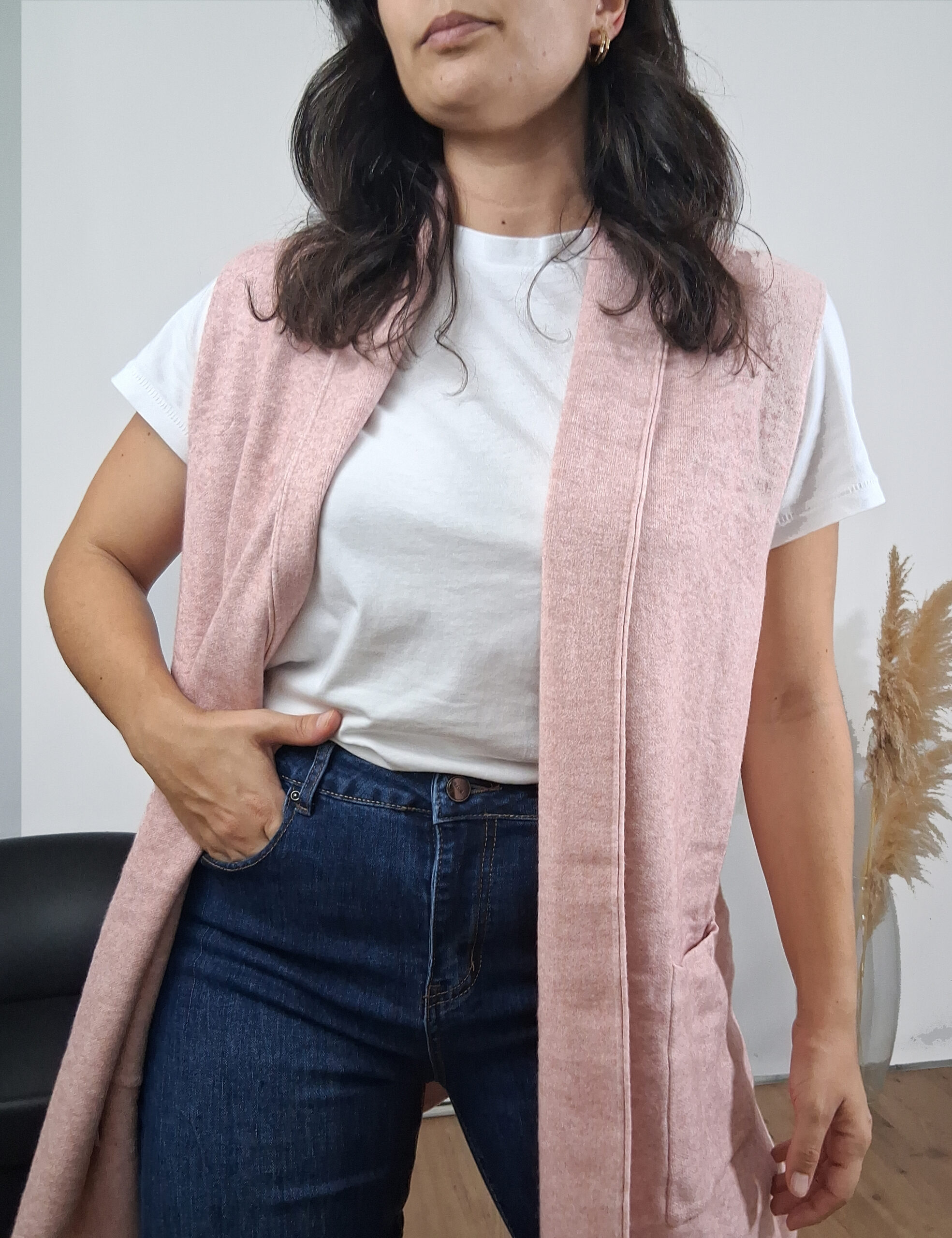 Chaleco Punto Maxi Rosa