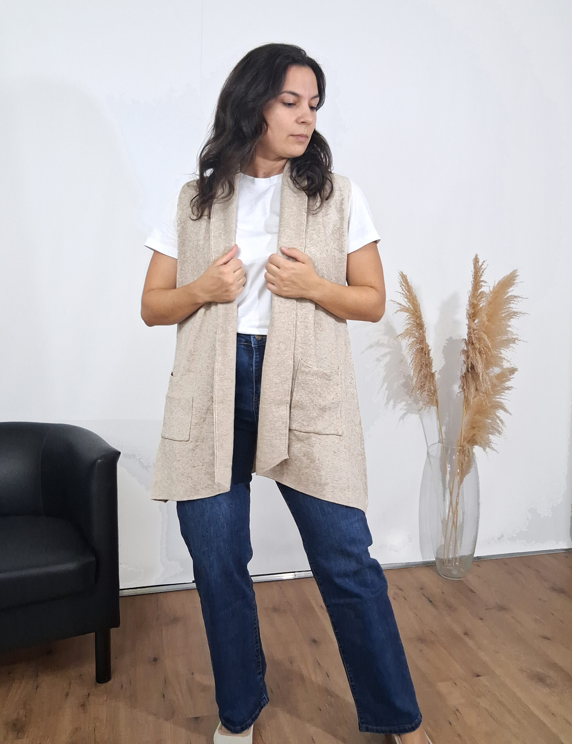 Chaleco Punto Maxi Beige