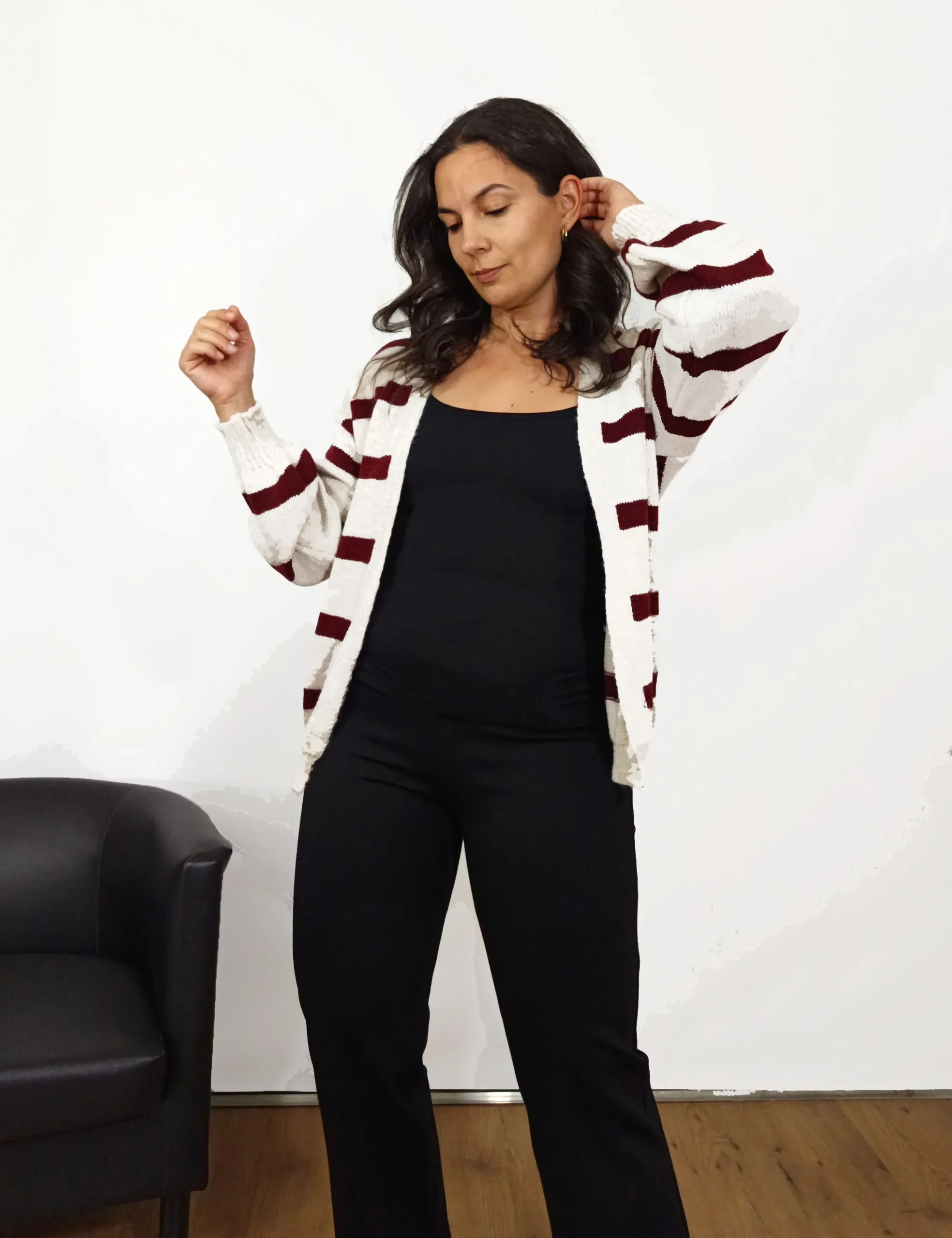 Chaqueta Punto Rayas Burdeos