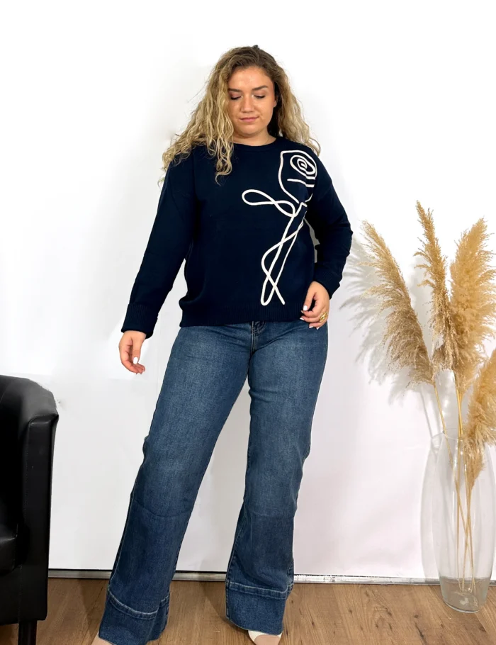 Jersey Bordado Flor Marino