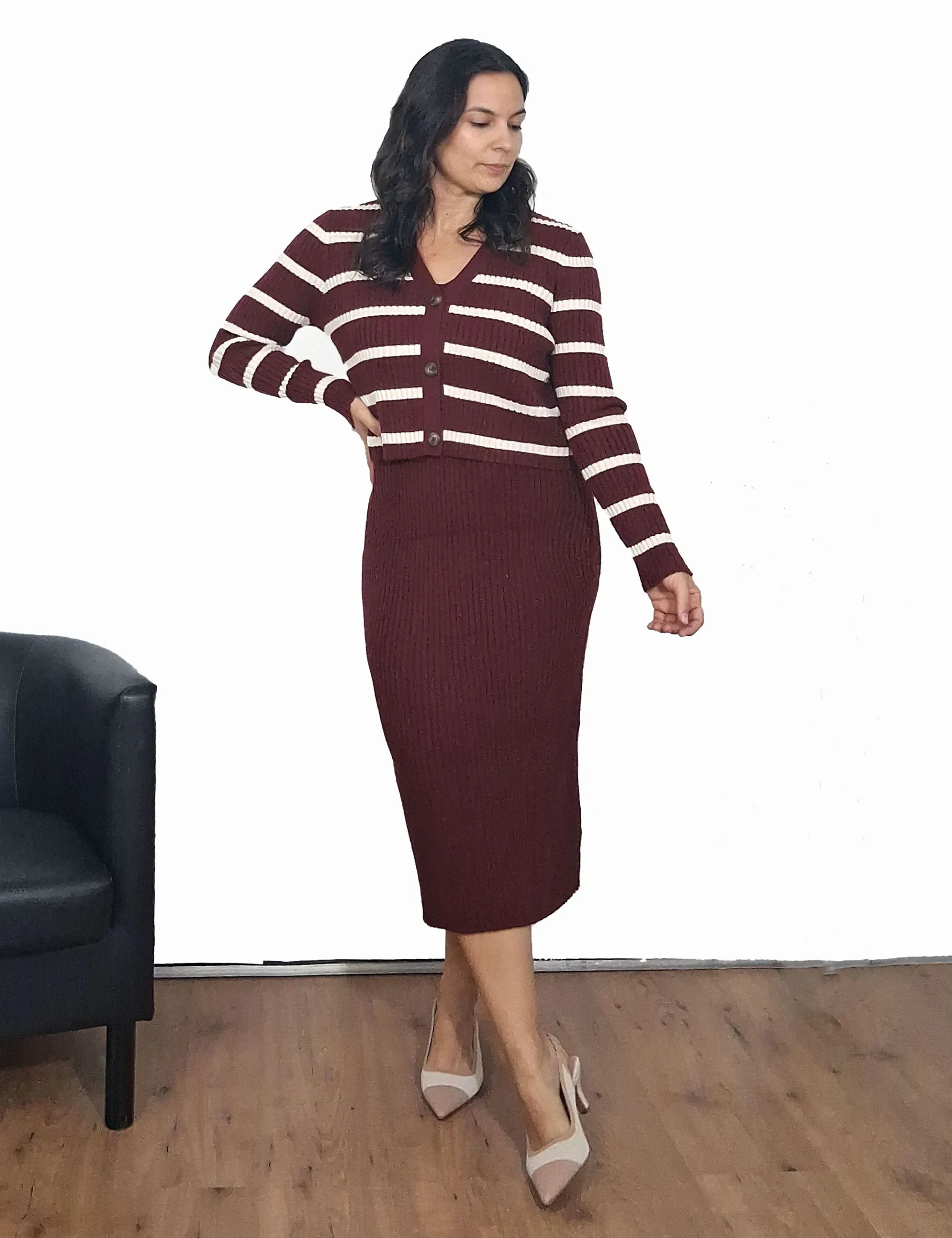 Conjunto Vestido y Chaqueta Punto Burdeos