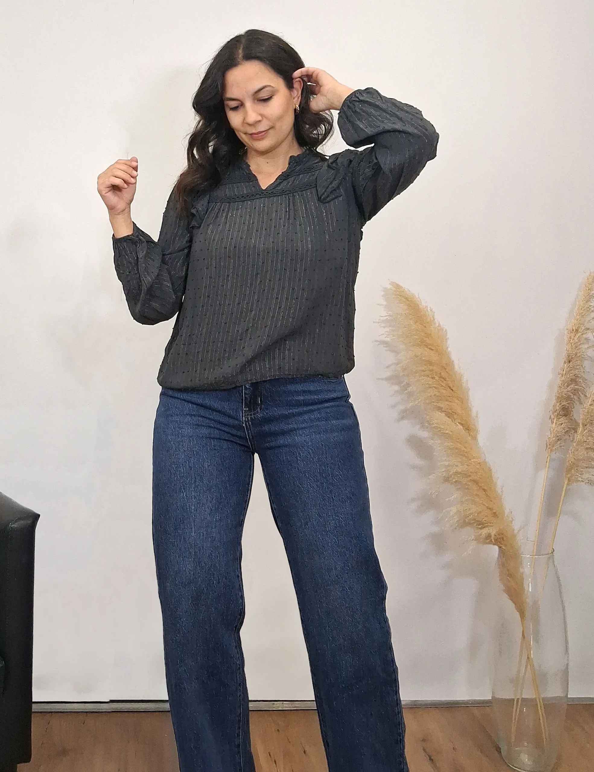 Blusa Volantes Brillo Marengo