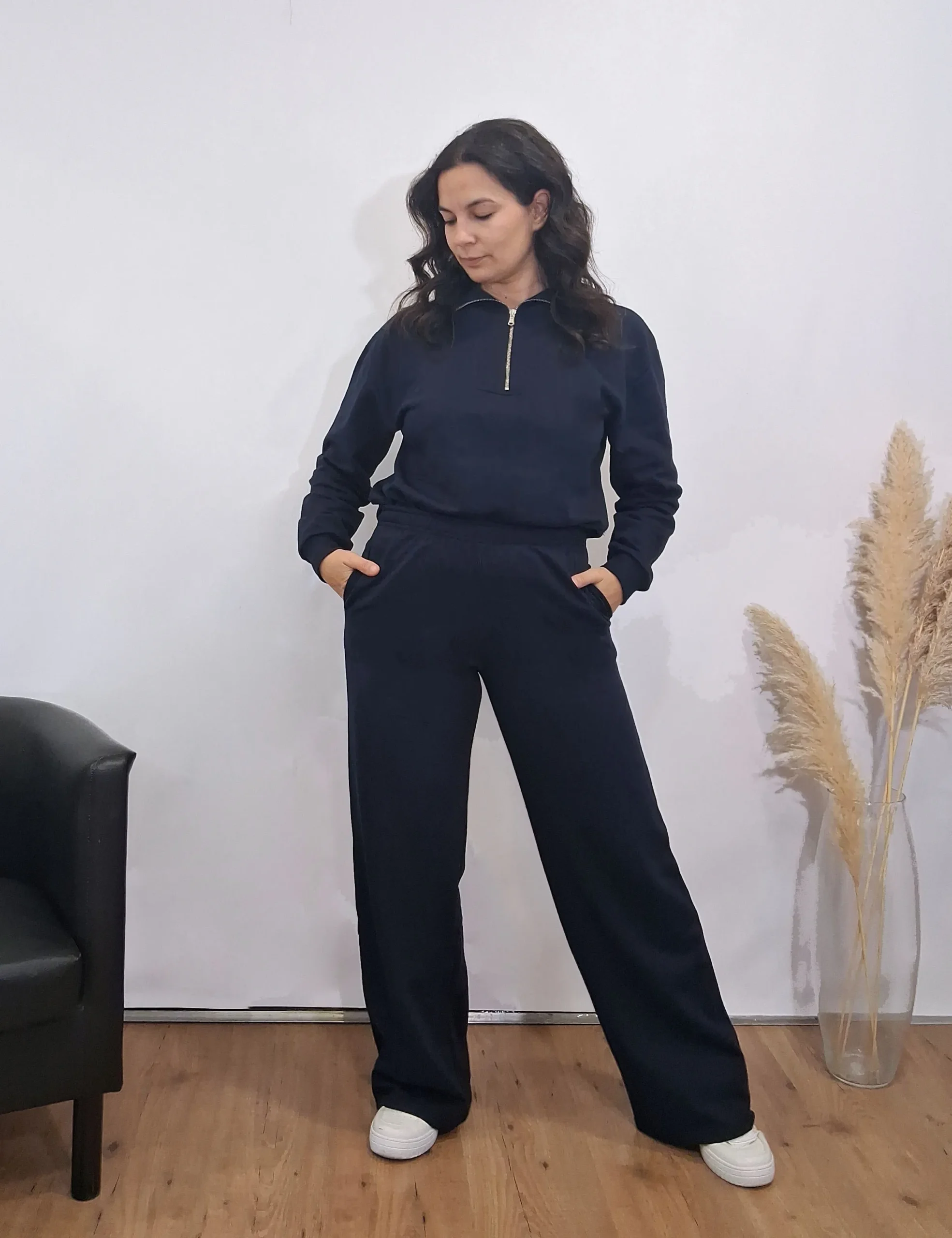 Pantalón Wide-Leg Felpa Marino