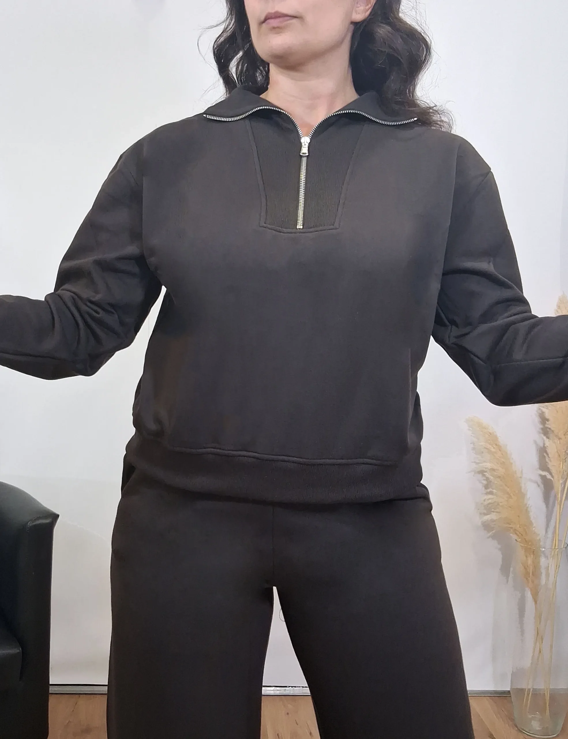 Sudadera Cuello Cremallera Marrón