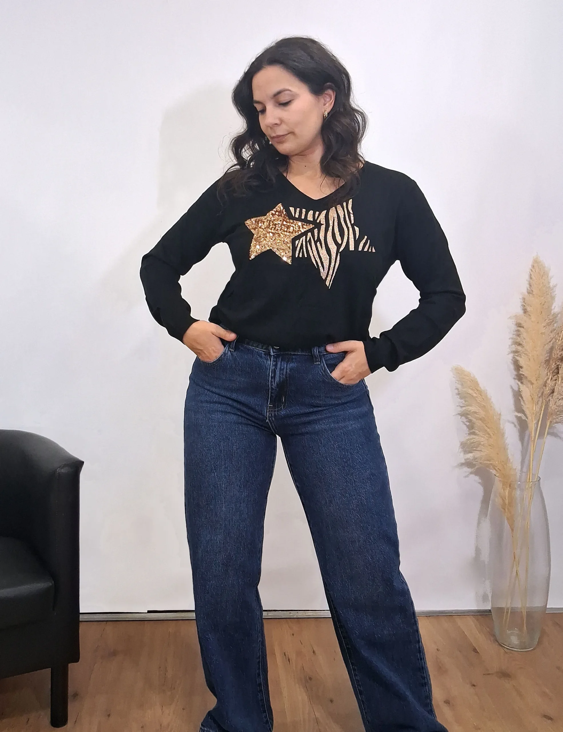 Jersey Estampado Estrella Negro