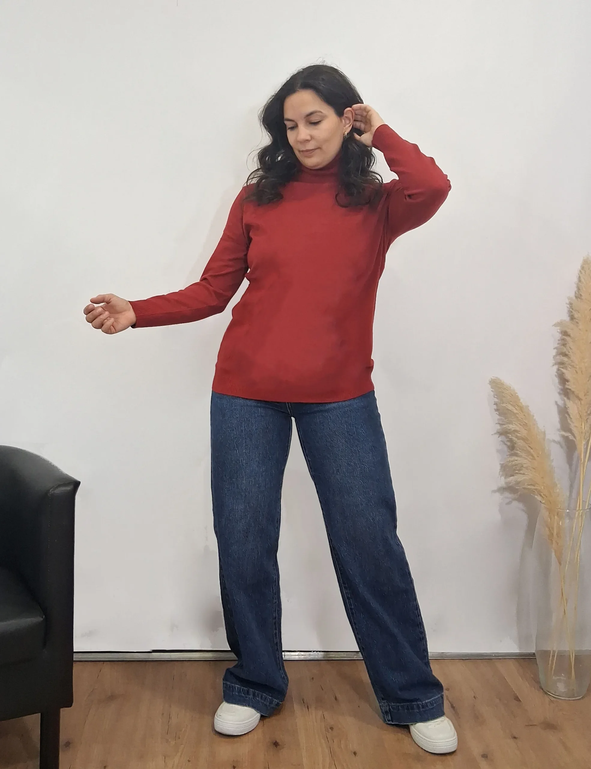 Jersey Punto Cuello Vuelto Rojo