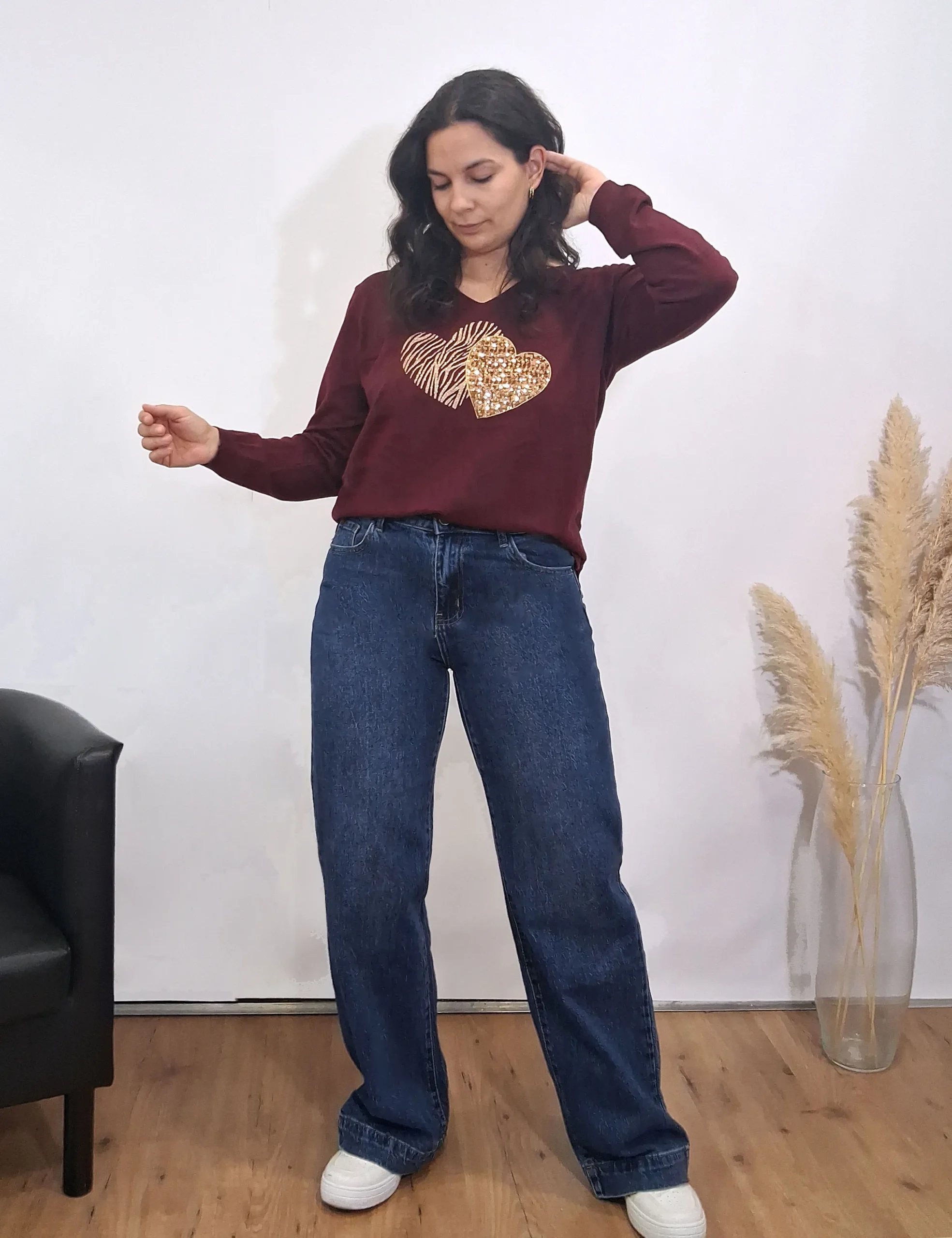 Jersey Estampado Corazón Burdeos