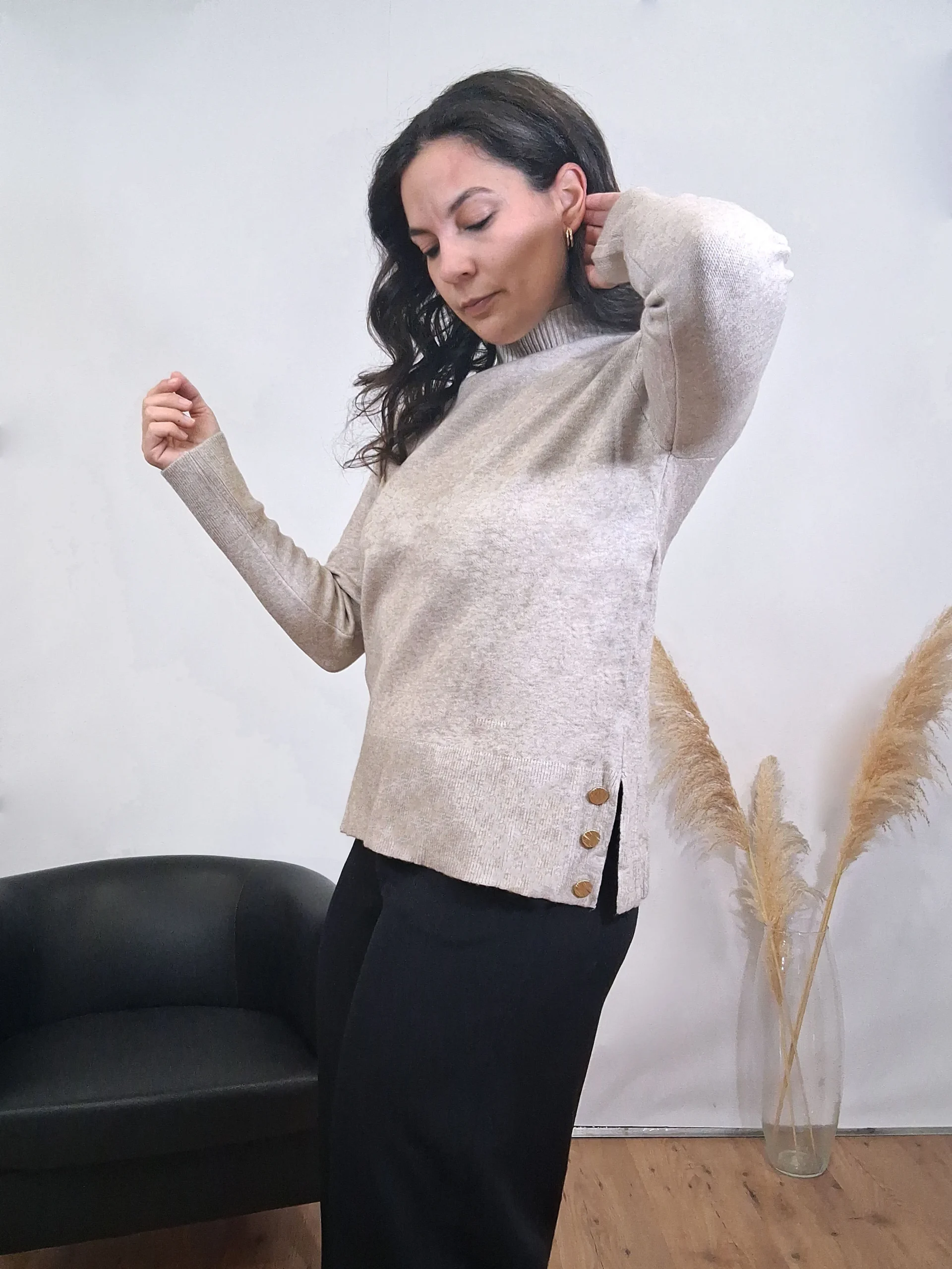 Jersey Botones Cuello Perkins Tostado - Imagen 2