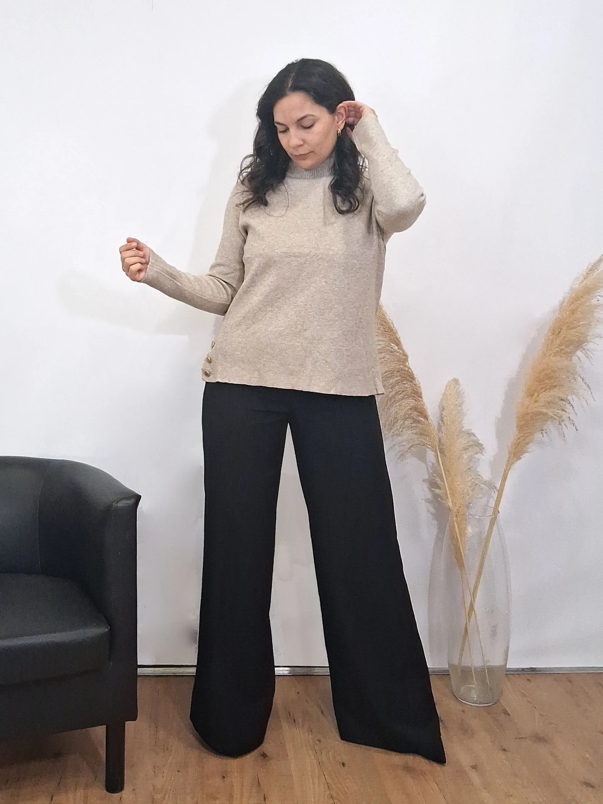 Jersey Botones Cuello Perkins Tostado