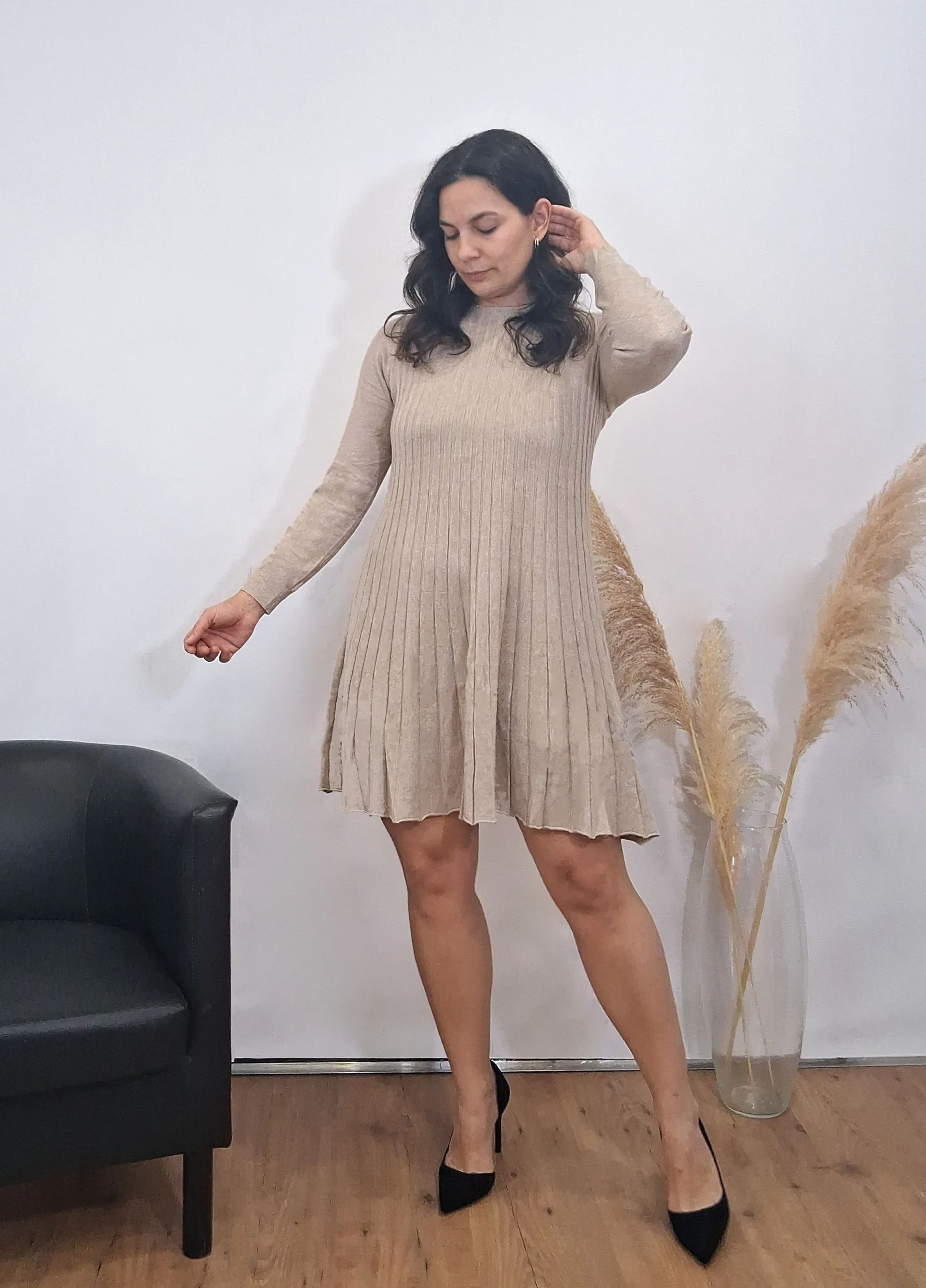 Vestido Punto Evasé Beige
