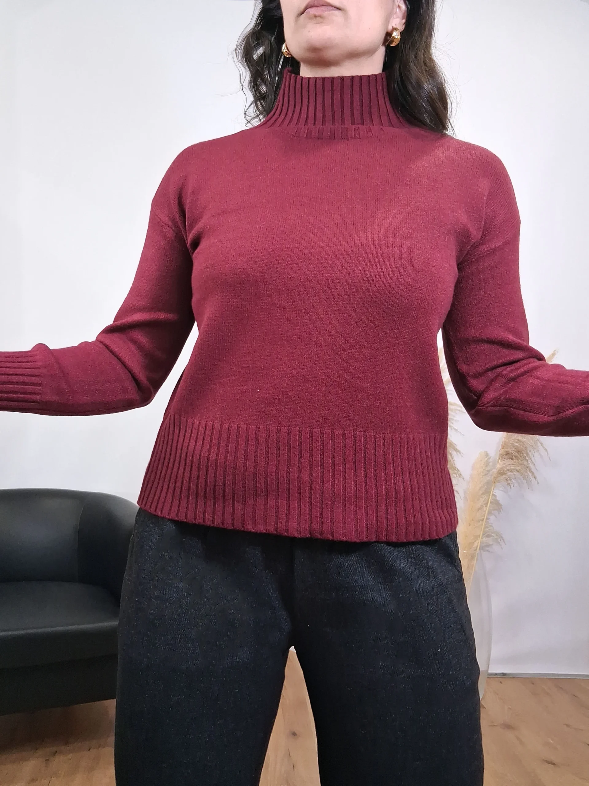 Jersey Punto Cuello Alto Burdeos