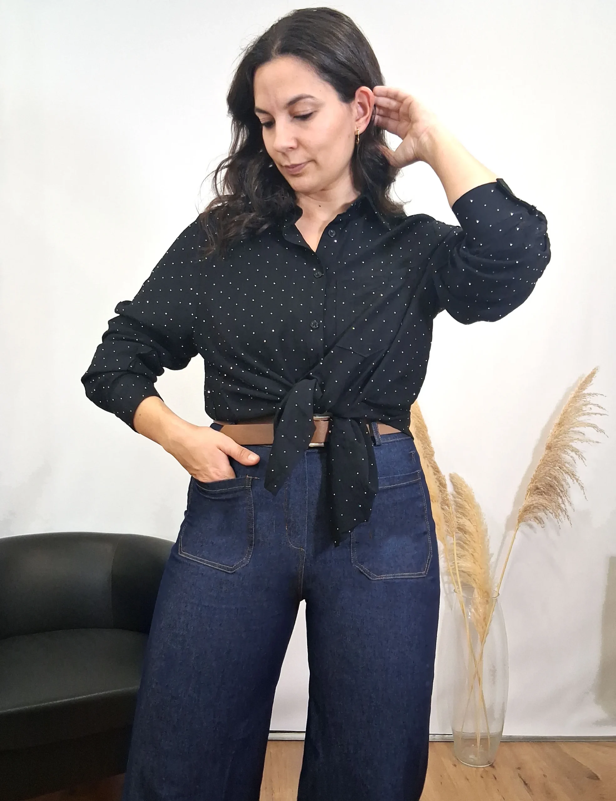 Alternative view of Camisa Brillos Negra