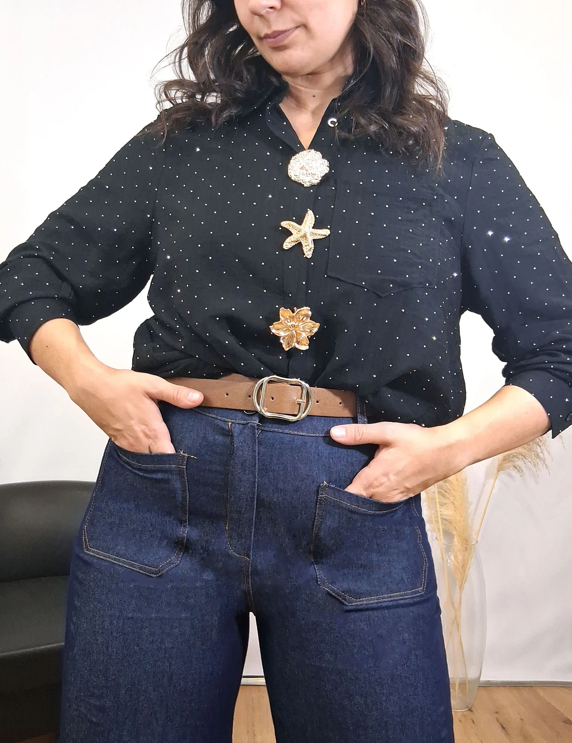 Camisa Brillos Negra