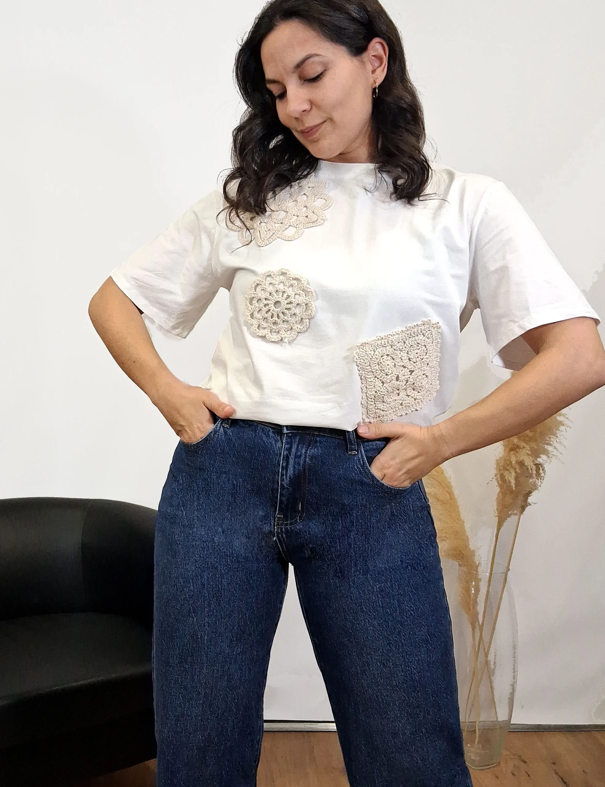 Camiseta Flor Crochet Blanco