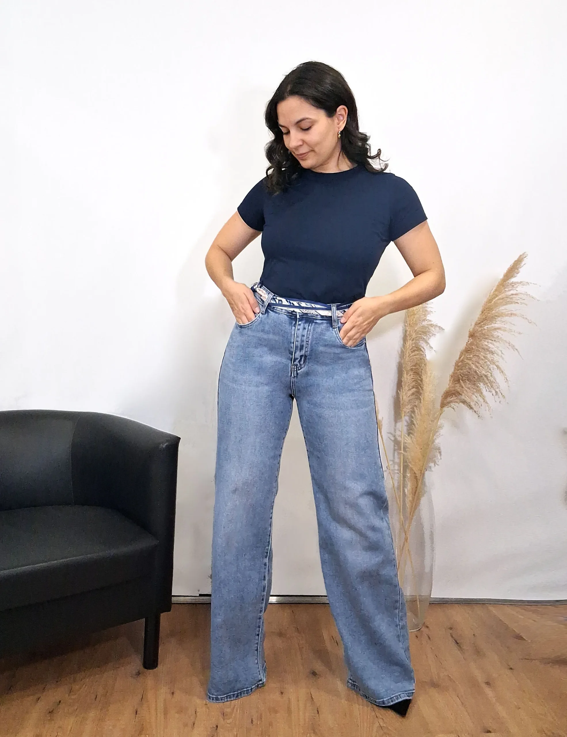 Jeans Wide Leg Tiro Alto