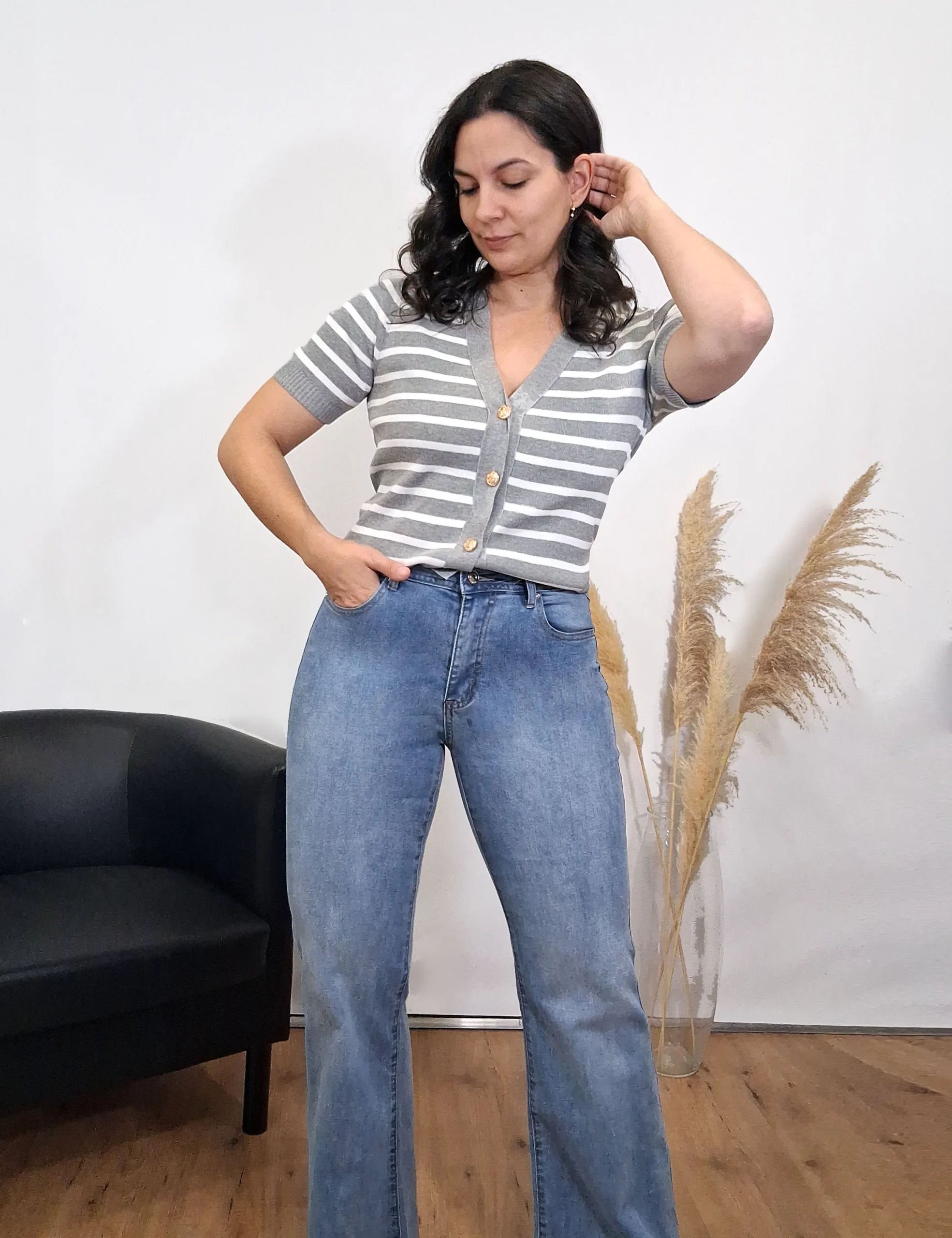 Alternative view of Chaqueta Punto Rayas Gris