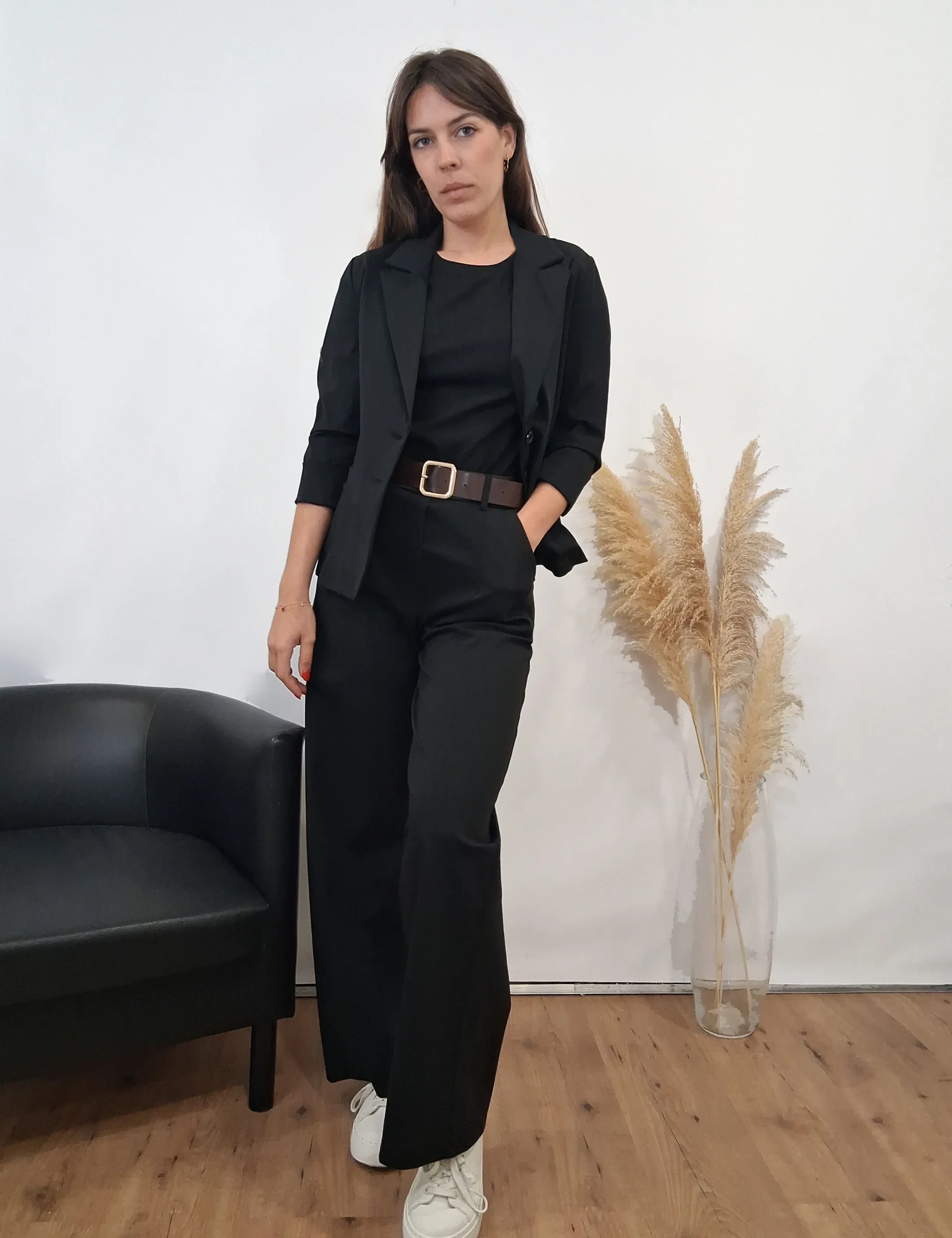 Pantalón Cinturón Wide Leg Negro