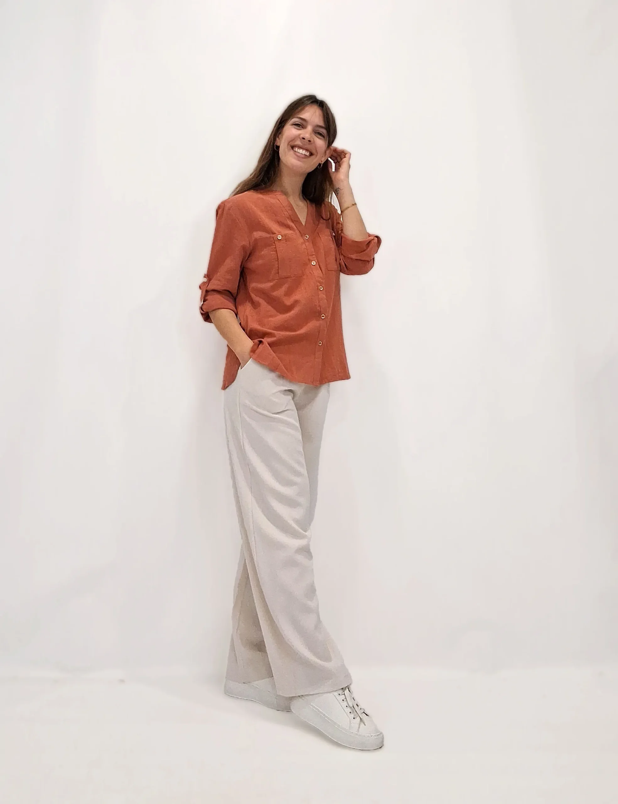 Blusa Bolsillos Teja