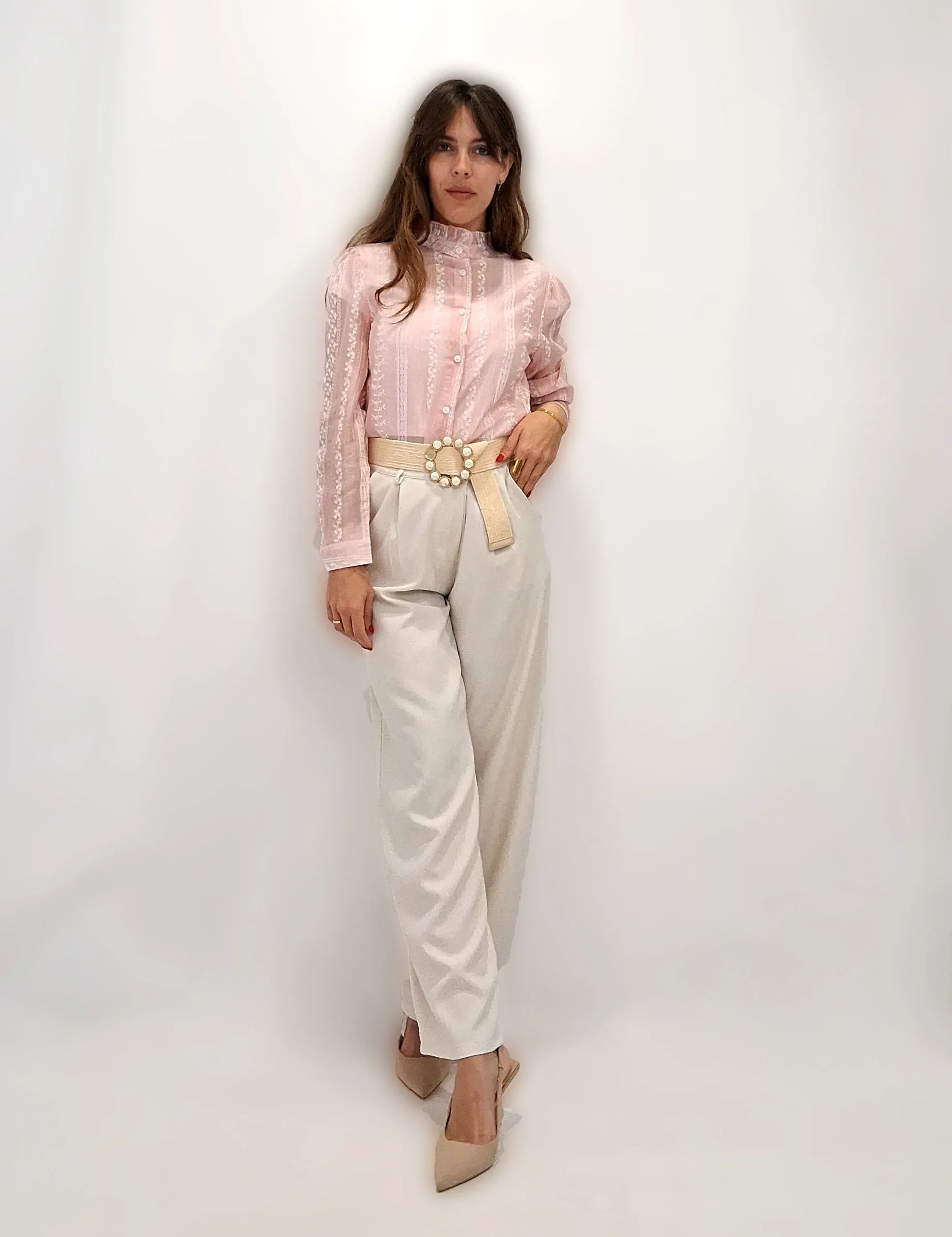 Pantalón Vestir Solapa Crema