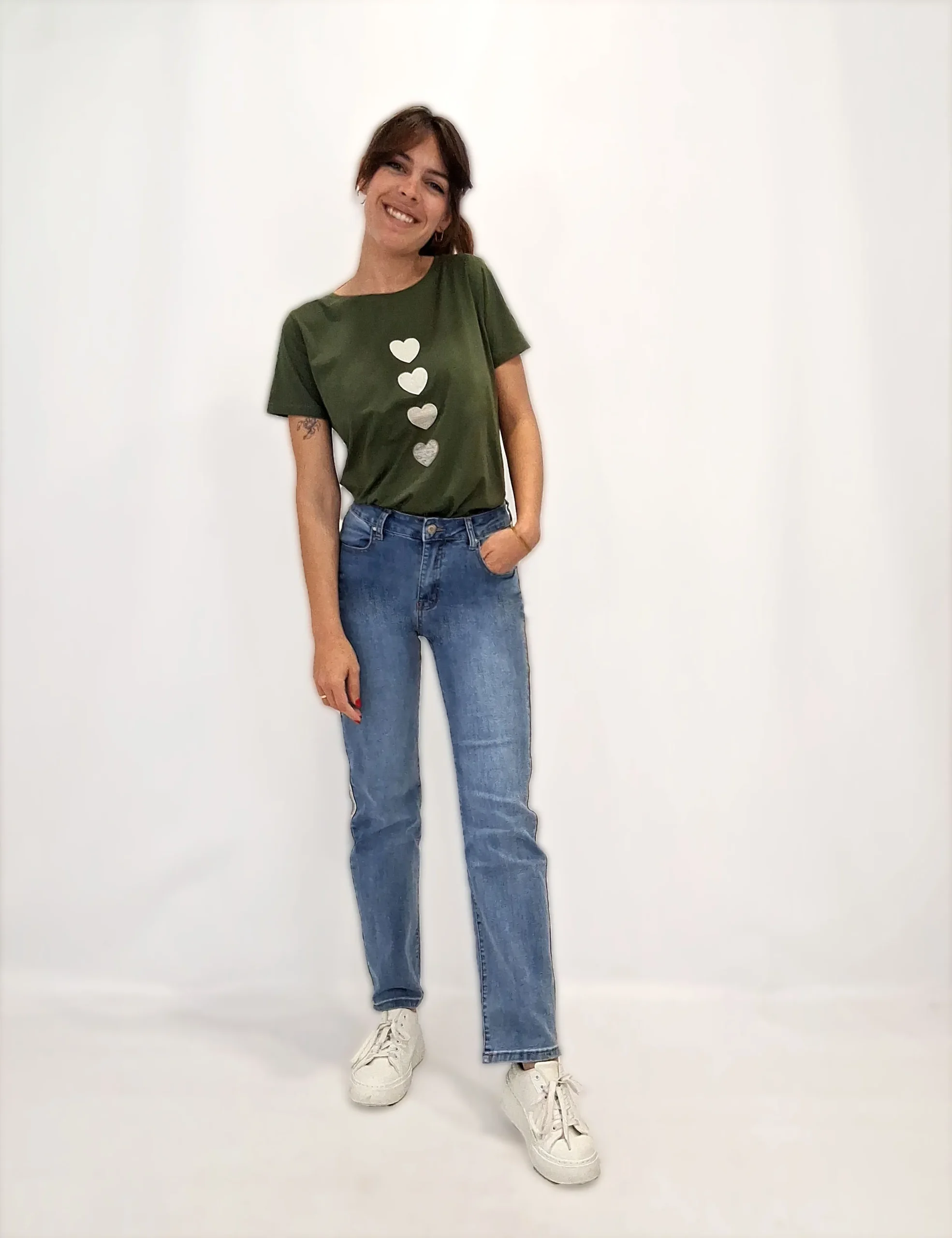 Camiseta Corazones Kaki