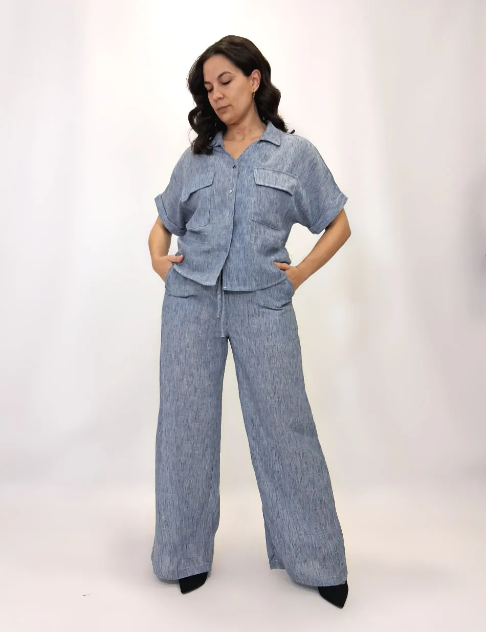 Camisa Bolsillos Azul