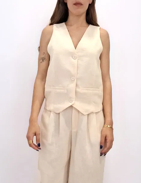 Alternative view of Conjunto Chaleco Lino Mantequilla